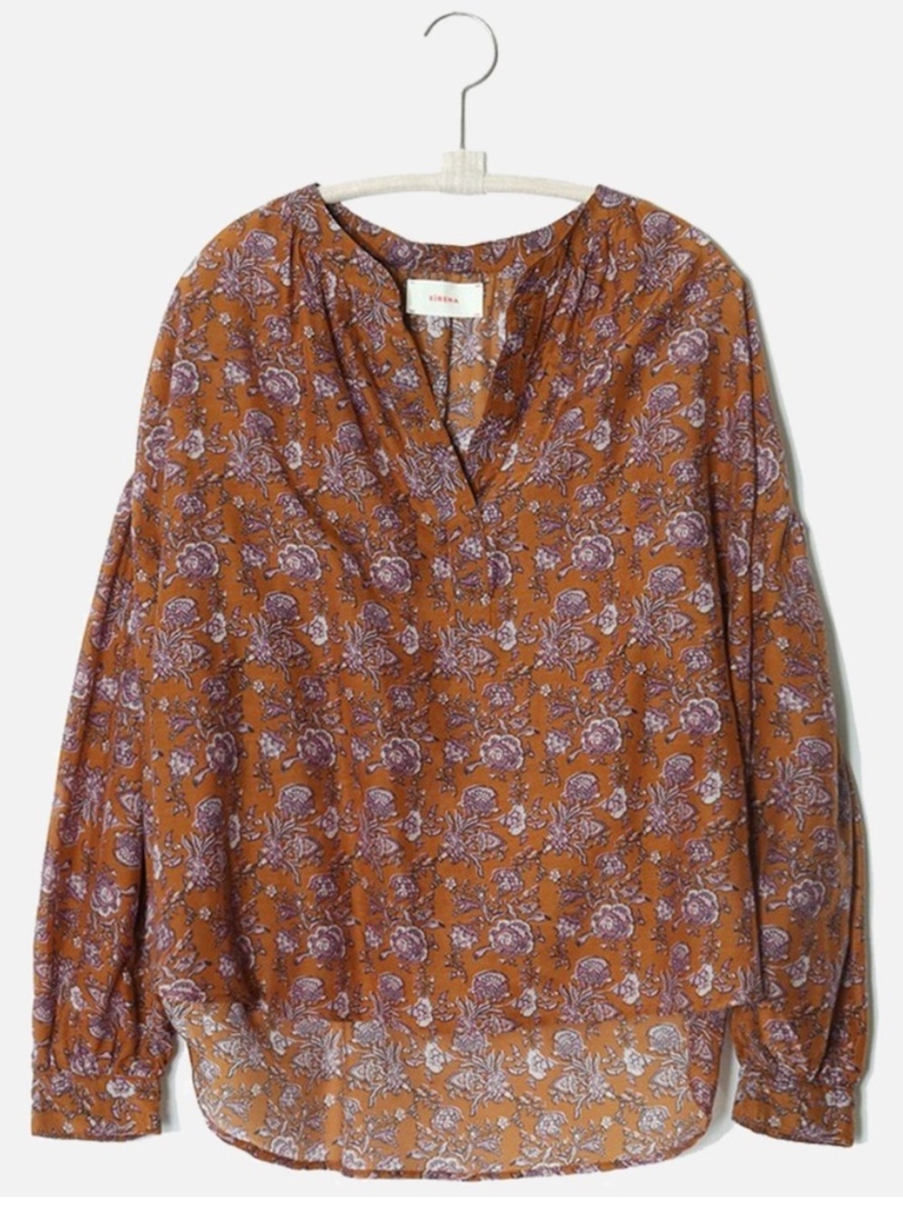 NWOT Xirena Romi Blouse Top in Golden Flower Brown Cotton Block Print size Small